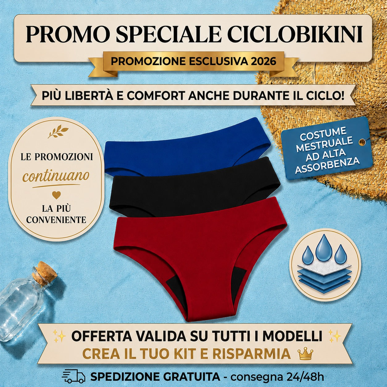 KIT 3 COSTUMI DA BAGNO MESTRUALE - CICLOBIKINI™ | Elena Bazar
